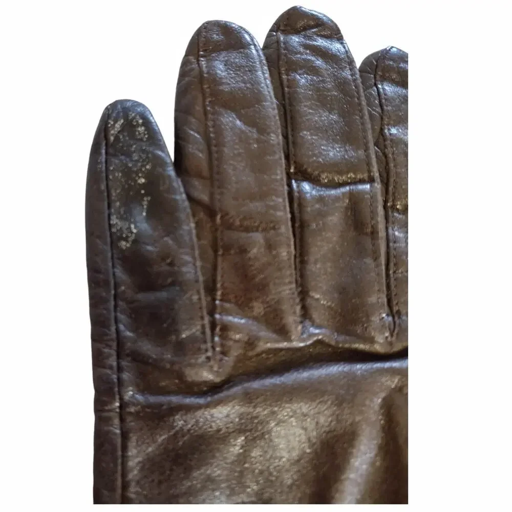 Vintage Leather Gloves Brown 3/4 Length Retro Accessories Size Large Winter Wear